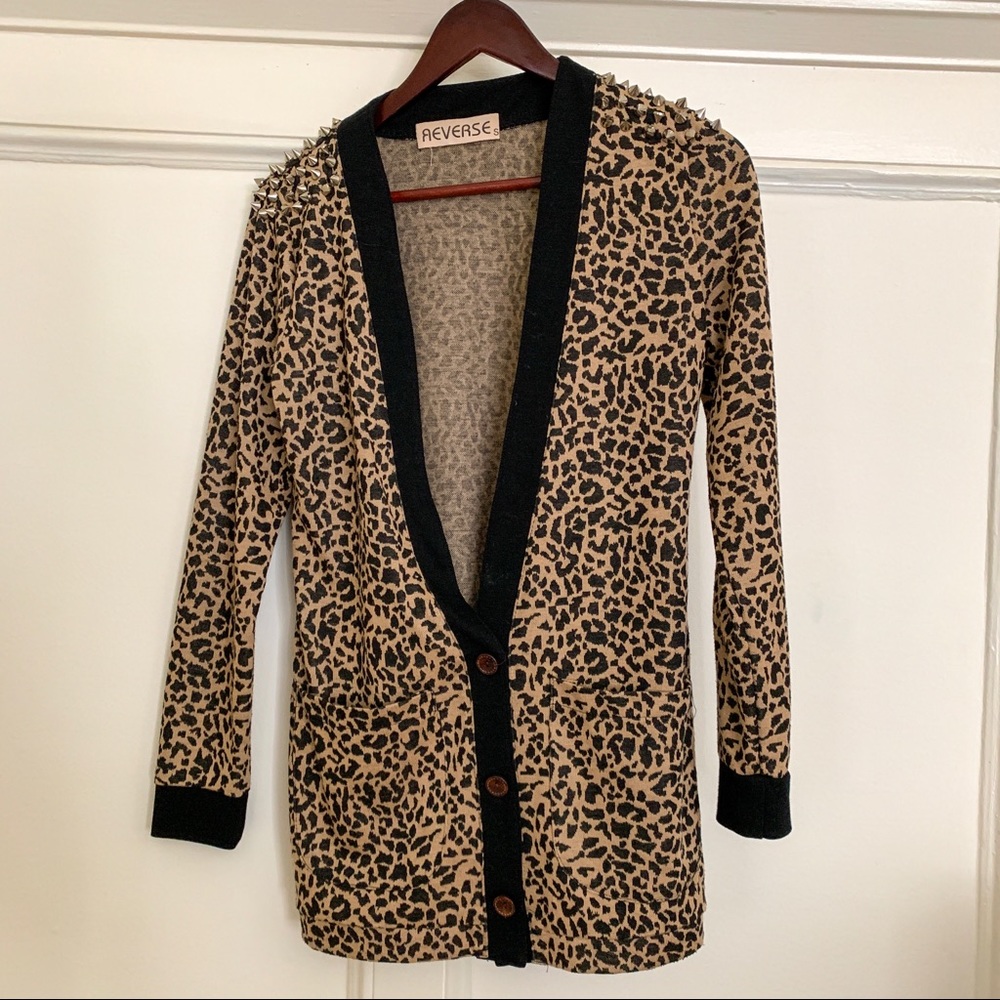 Leopard Cardi w/ Shoulder Spikes Urban Outfitters